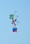 Skydivers with flags