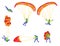 Skydivers flying with parachutes, extreme parachuting and skydiving concept. Stages of a parachute jump. Vector