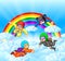 Skydivers having fun at the amazing cloud with rainbow scenery