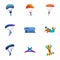 Skydivers icon set, cartoon style