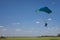 Skydivers parachutist on blue sky on sunset