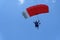 Skydiving. Canopy piloting in the blue sky.