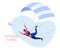 Skydiving and leisure activity concept. Skydiver flying with a parachute. Vector Illustration