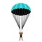 Skydiving school, academy set. Parachute pack, skydiver in flat