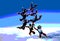 Skydiving team with filter posterized