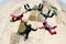 Skydiving team group formation illustration blurred effect