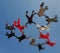 Skydiving team group formation illustration blurred effect