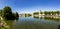 skyline of Audincourt at the river Doubs