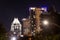 skyline of Austin by night with illuminated skyscraper
