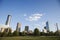 Skyline behind Centennial Olympic Park in downtown Atlanta, Geor