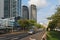 Skyline behind the inter american highway in panama city