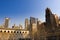 Skyline of buildings at midtown Manhattan from Bryant Park in New York City