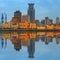 Skyline of The Bund, marvellous historical buildings and Huangpu River on sunset, Shanghai, China