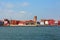 Skyline of Burano Island in Italy and the old aqueduct tower