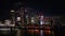 Skyline of Canary Wharf by night with the skyscrapers of London