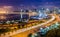 Skyline of capital city Luanda, Luanda bay and seaside promenade with highway during afternoon, Angola, Africa