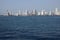 Skyline of the city of Cartagena, Colombia over the Carribean ocean port entrance, South America