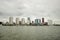 Skyline of the city Rotterdam along riverside of river Nieuwe Maas in the center of the town.