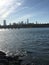 Skyline city seashore Brooklyn Hudson