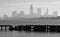 The skyline of Cleveland, Ohio behind a pier on Lake Erie- USA