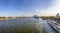 Skyline of Cologne with river Rhine in late afternoon and cruise