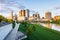 Skyline of Columbus, Ohio from Bicentennial Park bridge at Night