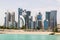 The skyline of Doha, Qatar. Modern rich middle eastern city. Middle East. Persian Gulf.