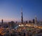 A skyline of Downtown Dubai with Burj Khalifa and