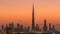 Skyline of Downtown Dubai day to night timelapse.