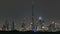 Skyline of Downtown Dubai at night timelapse.