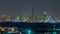 Skyline of Downtown Dubai at night timelapse.