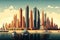 Skyline of Dubai Marina in panorama. Emirate of the Arabs