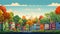 skyline of family colorful houses in sustainable city with green trees illustration