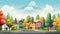 skyline of family colorful houses in sustainable city with green trees illustration