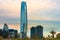 Skyline of Financial District in Las Condes from Bicentennial park in Vitacura