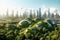 skyline of futuristic city with eco-friendly green rooftops