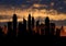 Skyline ideal city metropolis with sunset, cityscape silhouette, skyscrapers illustration