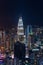 Skyline of Kuala Lumpur during nigh over viewing illuminated highrise buildings