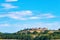 Skyline of little medieval town of Monteriggioni, Tuscany, Italy