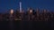 Skyline of Lower Manhattan, New York City at Evening Twilight. Aerial View. USA