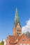 Skyline of Luneburg with the tower of the St. Johannis church