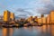 Skyline of Manila behind Pasig river, Philippine