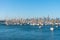 Skyline of Melbourne behind marina at St. Kilda, Australia