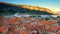 Skyline of Old Town, Kotor, Montenegro and Cruise Ship, logos removed