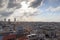 Skyline panorama of city Tel Aviv with some dark storm clouds and urban skyscrapers in the morning, Israel