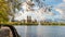 Skyline panorama with Eldorado building and reservoir with fountain in Central Park in midtown Manhattan in New York