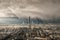 Skyline of Paris with Eiffel Tower with snow storm