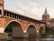 Skyline of Pavia, with Ponte Coperto over the river Ticino