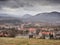 Skyline of the picturesquely situated town of Boguszow-Gorce in Poland with the Dzikowiec Mountain in the background