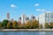 Skyline of Roosevelt Island with the Upper East Side of Manhattan in New York City in the background with Colorful Trees during Au